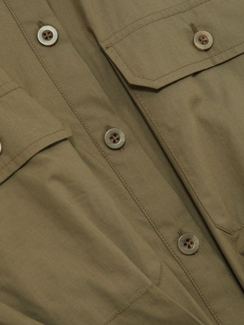 Reiss Khaki Thalia Pleat-Hem Cropped Shirt