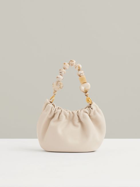 Reiss Off White Erin Leather Bead-Handle Pouch Bag
