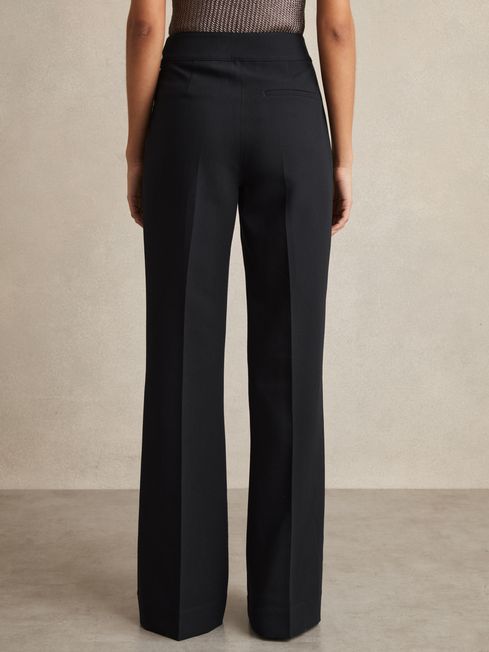 Reiss Navy Sidney Petite Button-Detail Wide-Leg Trousers