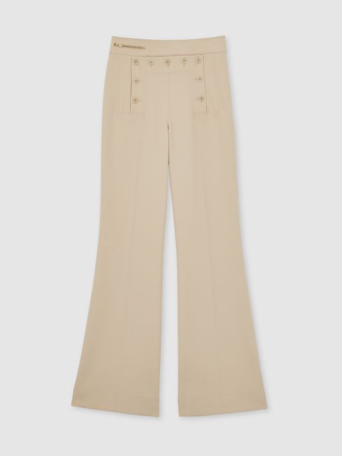 Reiss Neutral Sidney Petite Button-Detail Wide-Leg Trousers