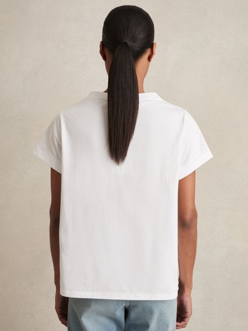 Reiss White Luna Brushed-Cotton V-Neck T-Shirt