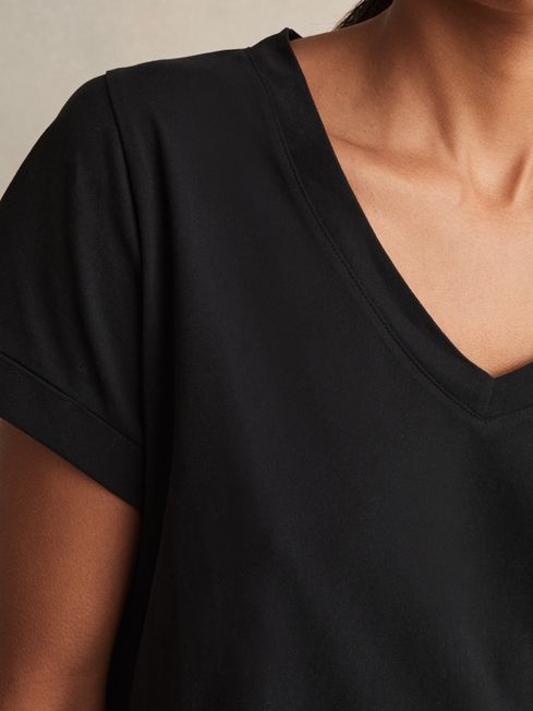 Reiss Black Luna Brushed-Cotton V-Neck T-Shirt