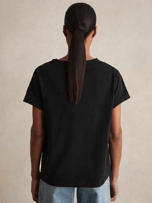 Reiss Black Luna Brushed-Cotton V-Neck T-Shirt