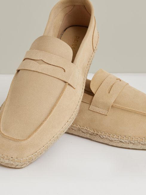 Reiss Sand Yellow Cannes Suede Penny-Strap Espadrilles