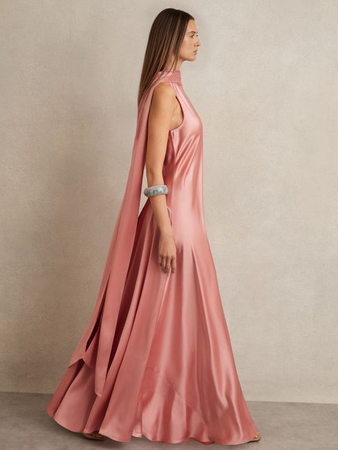 Reiss Pink Fae Satin Cape Maxi Dress