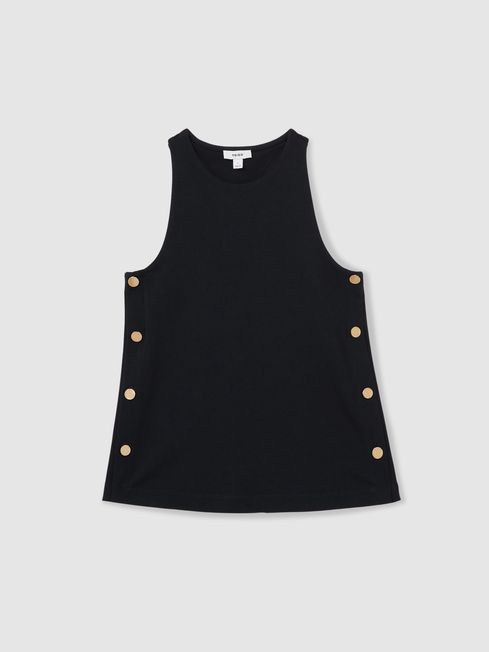Reiss Navy Cosmo Button Side Sleeveless Top