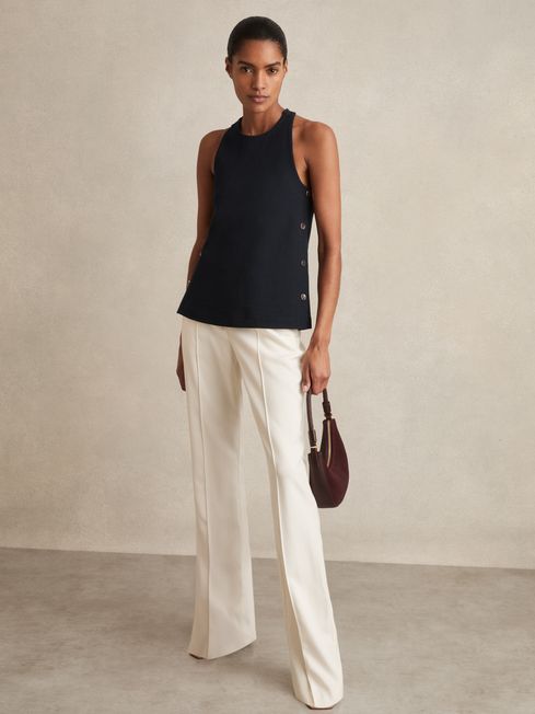Reiss Navy Cosmo Button Side Sleeveless Top