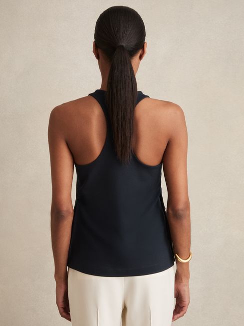Reiss Navy Cosmo Button Side Sleeveless Top