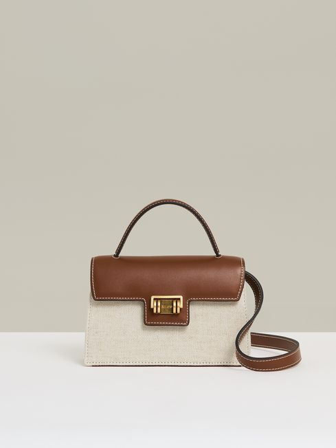 Reiss Neutral Kinsley Linen Canvas Top Handle Bag
