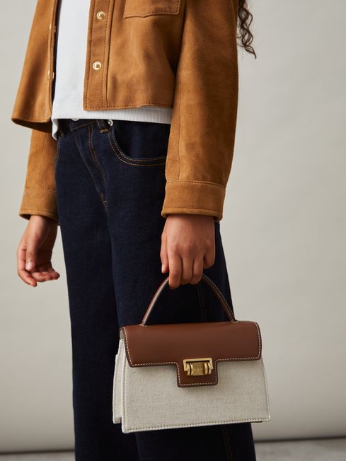 Reiss Neutral Kinsley Linen Canvas Top Handle Bag