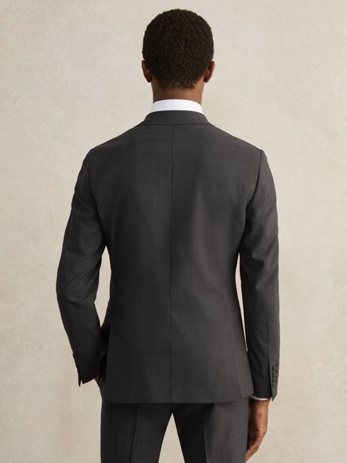 Reiss Grey Promise Wool-Blend Single-Breasted Suit Blazer Slim-Fit