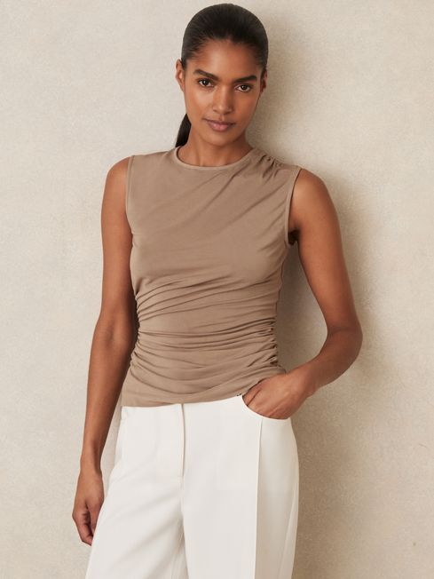 Reiss Mocha Brown Dani Stretch-Modal Ruched Vest