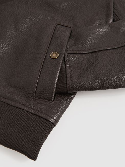 Reiss Brown Cast Leather Bomber Jacket