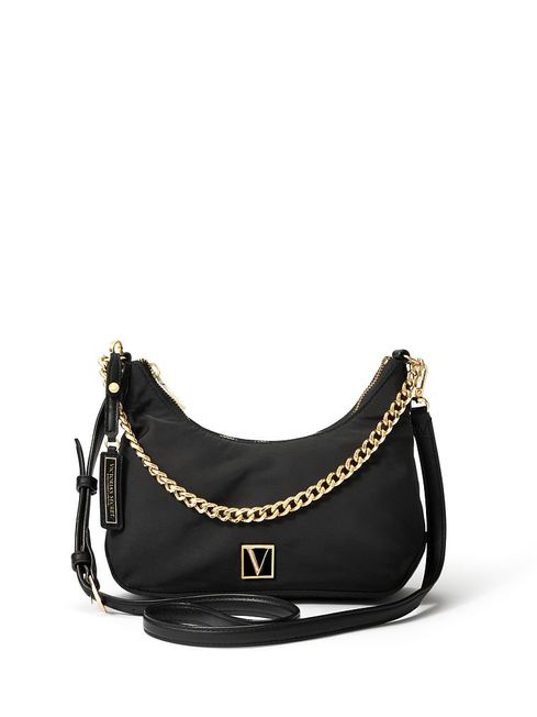 Victoria's Secret Black Nylon Slouch Crossbody Bag