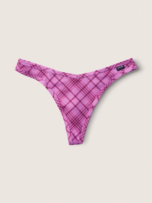 Victoria's Secret PINK Pink Bloom Plaid Cotton Thong Knickers