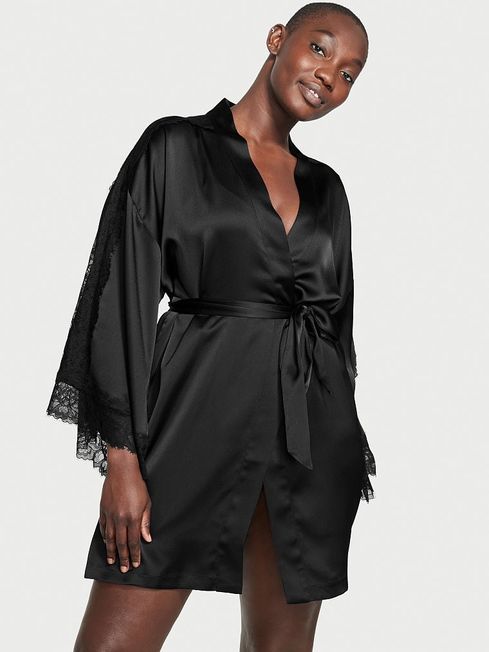 Black silk robe victoria's secret deals