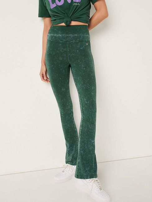 Victoria's Secret PINK Satin Green Performance Cotton Fold Over Yoga Pants