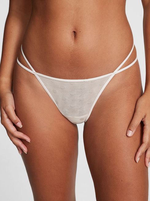 Victoria's Secret PINK Coconut White Dot Mesh Thong Knickers
