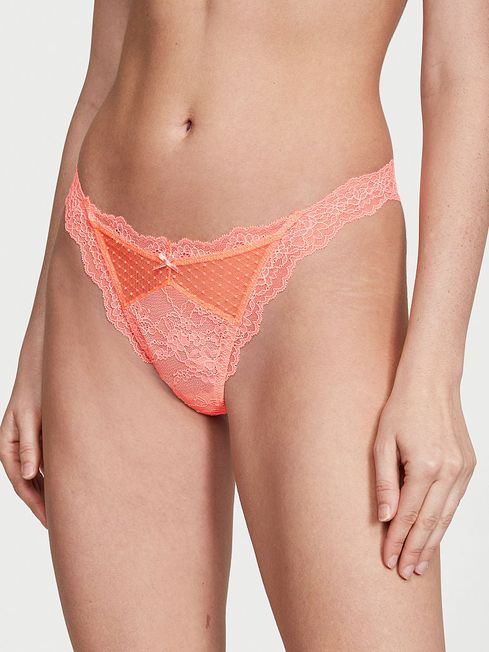 Victoria's Secret Neon Nectar Orange Thong Lace Knickers