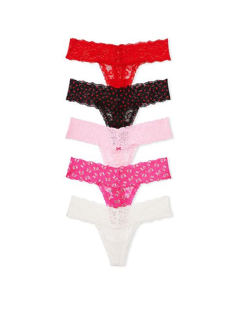 Victoria's Secret Black/Red/Pink/White Thong Lace Knickers Multipack