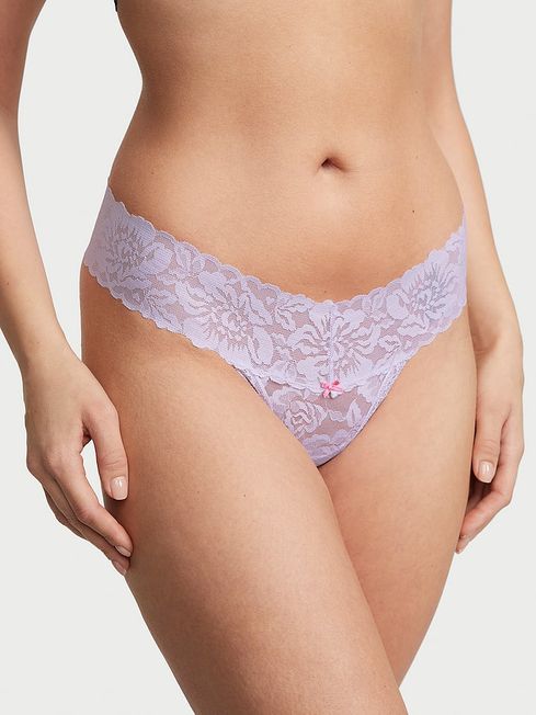 Victoria's Secret Lucky Lilac Purple Roses Thong Lace Knickers
