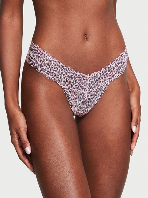 Victoria's Secret Purest Pink Animal Printed Thong Lace Knickers