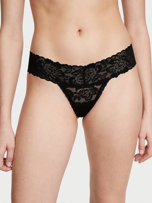 Victoria's Secret Black Roses Thong Lace Knickers
