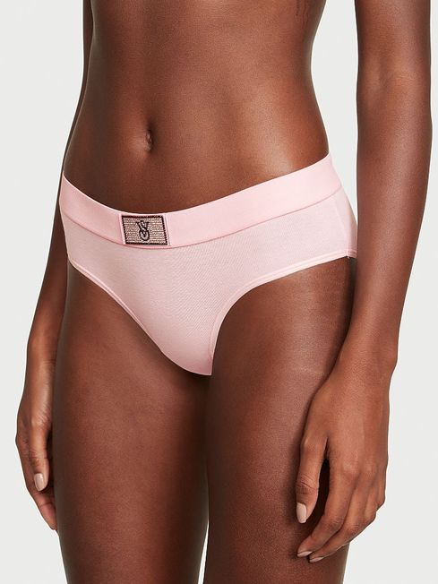 Victoria's Secret Pretty Blossom Pink Bling Patch Hipster Logo Cotton Knickers