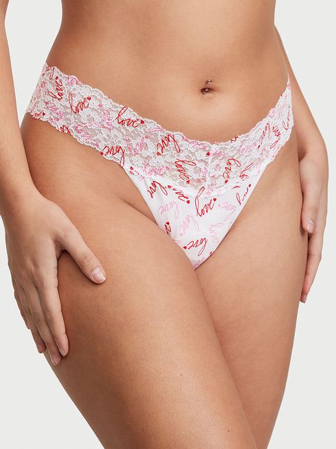 Victoria's Secret Tossed Love Pink Lace Waist Thong Knickers