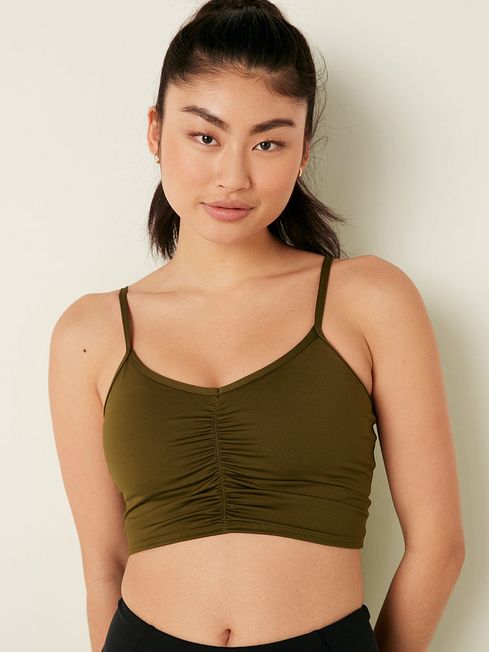 Victoria's Secret PINK Deep Olive Green Ruched Lightly Lined Low Impact Sports Bra
