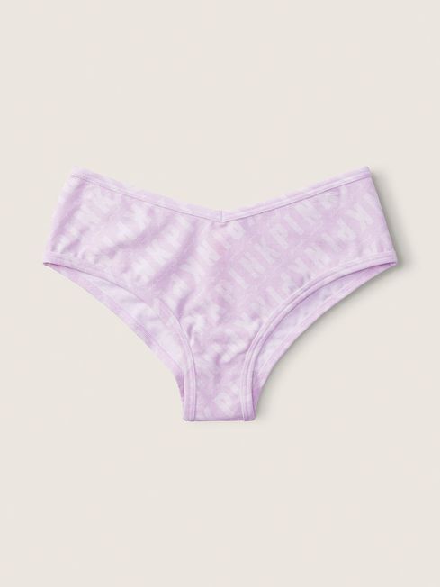 Victoria's Secret PINK Purple Mist Linear Logo Print Purple Cheeky Cotton Knickers