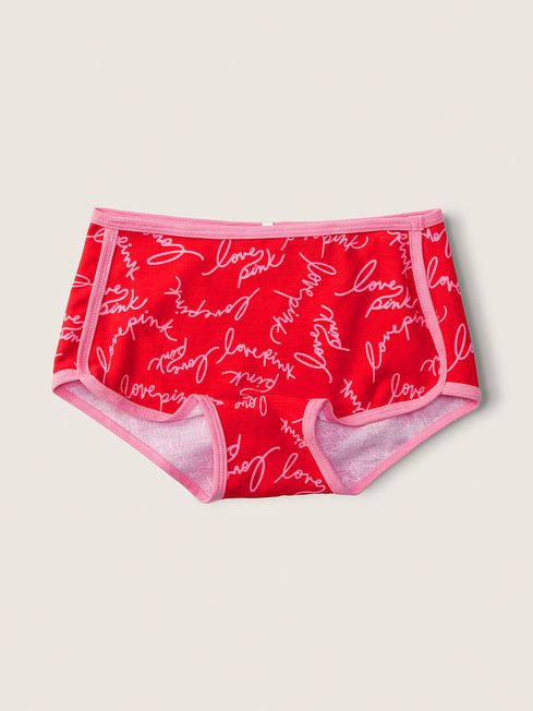 Victoria's Secret PINK Red Logo Script Print Cotton Boyshort Knicker
