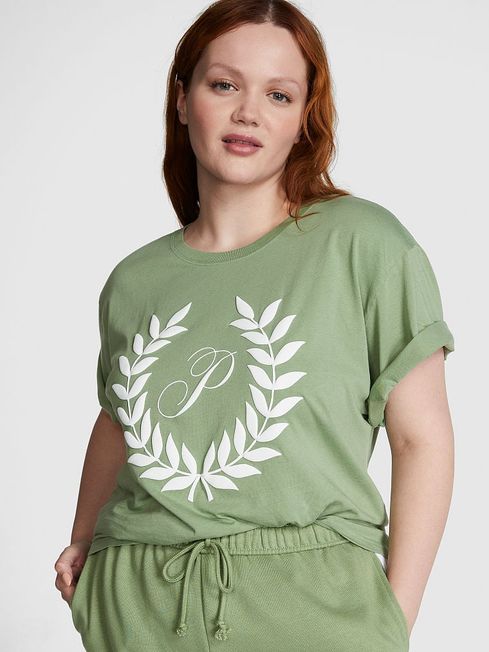 Victoria's Secret PINK Wild Grass Green Short Sleeve Oversized Campus T-Shirt