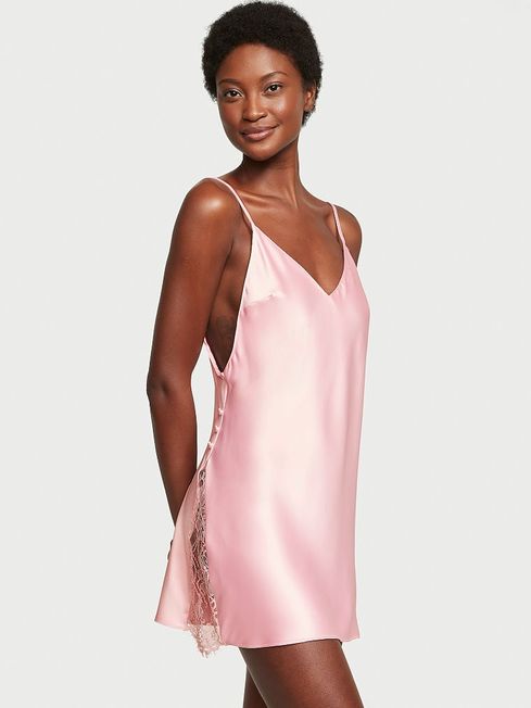 Victoria's Secret Pretty Blossom Pink Satin Plunge Button Slip Dress