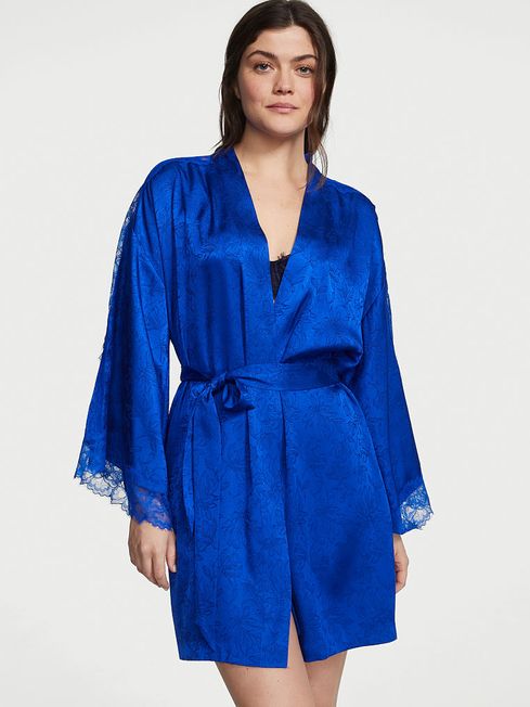 Victoria's Secret Blue Oar Satin Lace Robe