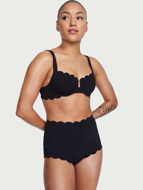 Victoria's Secret Black Brief Scallop Boyshort Swim Bikini Bottom