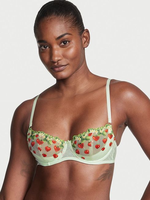 Victoria's Secret Pale Green Embroidery Unlined Balcony Strawberry Embroidered Bra