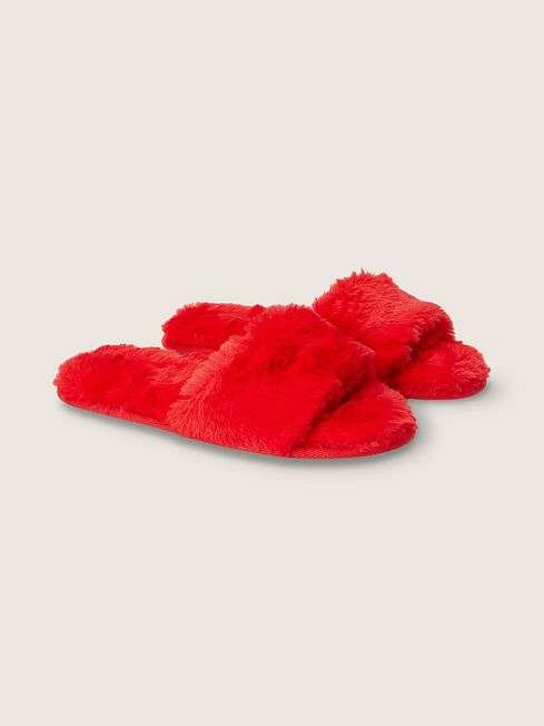 Victoria's Secret PINK Red Pepper Faux Fur Slippers