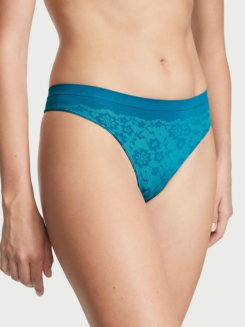 Victoria's Secret Evening Tide Blue Posey Lace Thong Knickers