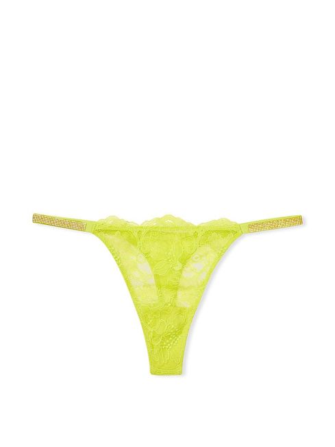 Victoria's Secret Limelight Green Lace Thong Shine Strap Knickers