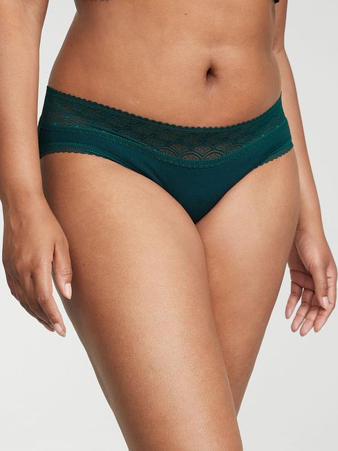 Victoria's Secret Black Ivy Green Geo Hipster Lace Waist Knickers