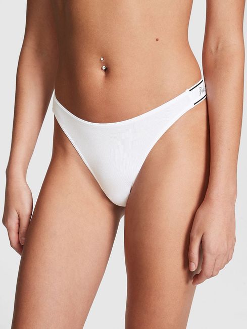 Victoria's Secret PINK Optic White Cotton Logo Scoop Thong Knickers
