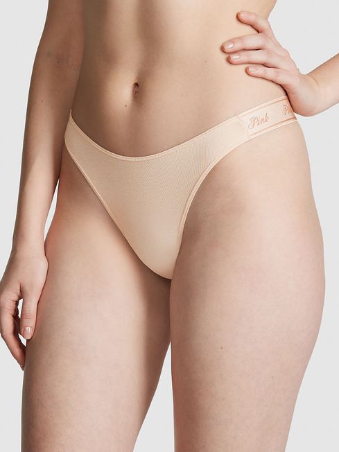 Victoria's Secret PINK Marzipan Nude Cotton Logo Scoop Thong Knickers