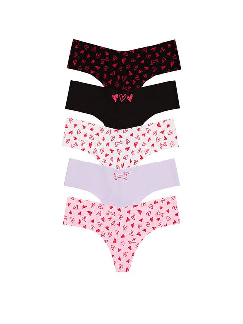 Victoria's Secret PINK Black/Red/White/Purple/Pink Thong Multipack Knickers