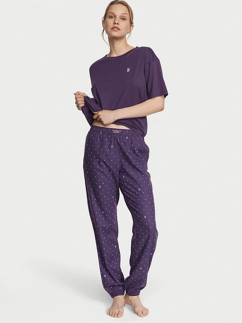 Victoria's Secret Valiant Purple Logo Pin Dot Long Cuffed Pyjamas