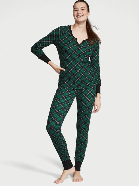 Victoria's Secret Spruce Green Tartan Long Pyjamas