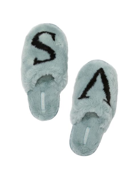 Sage Dust Green Closed Toe Faux Fur Slippers
