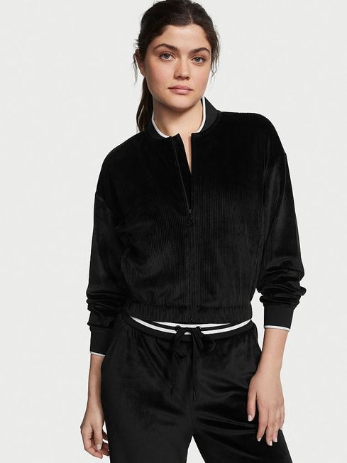 Victoria's Secret Pure Black Graphic Velour Bomber Jacket
