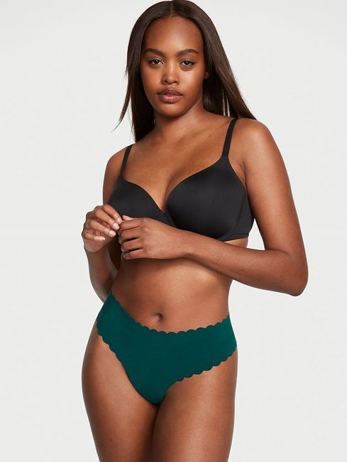 Victoria's Secret Black Ivy Green Scalloped Thong Knickers