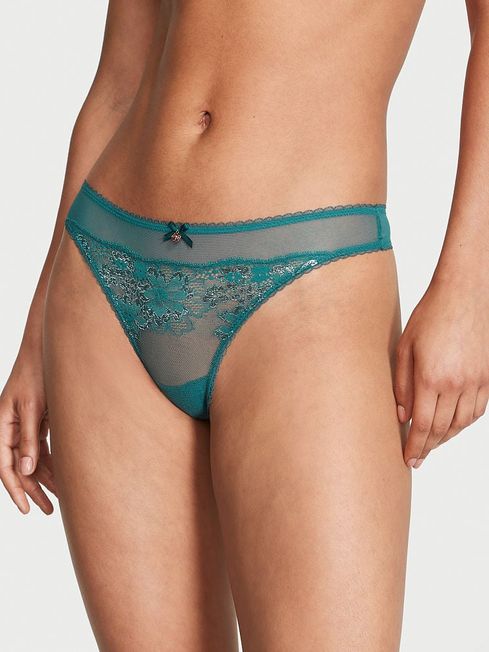 Victoria's Secret Black Ivy Green Lace Thong Knickers